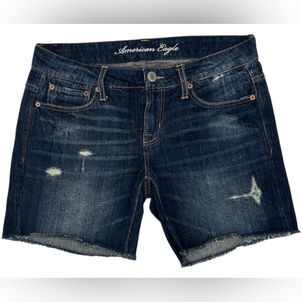 AMERICAN EAGLE Women’s Blue Dark Wash Distressed Denim Preppy School
Shorts